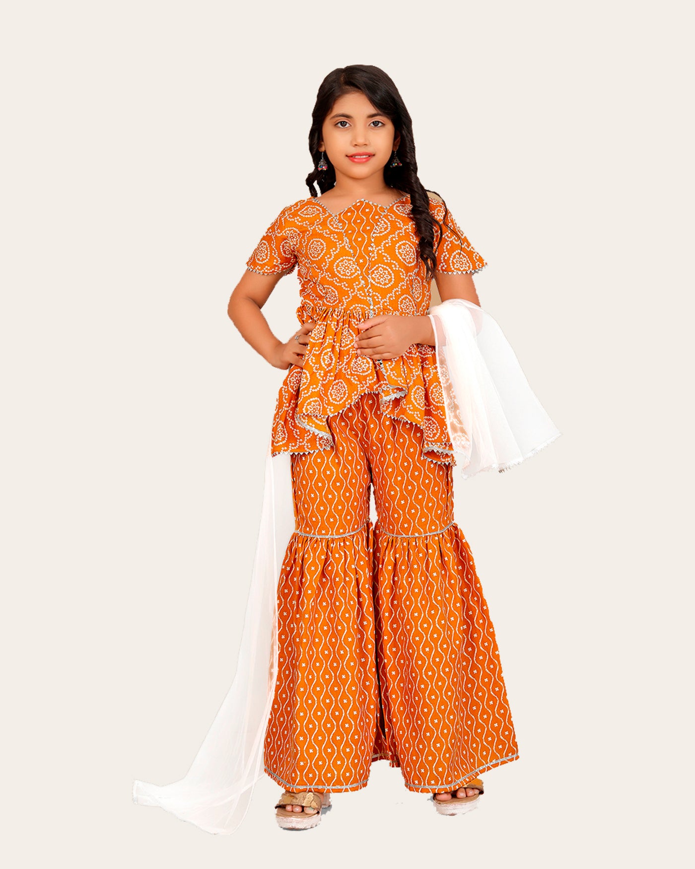 Ana Floral Print Kurta, Dhoti Pant & Dupatta Set For Girls Kid