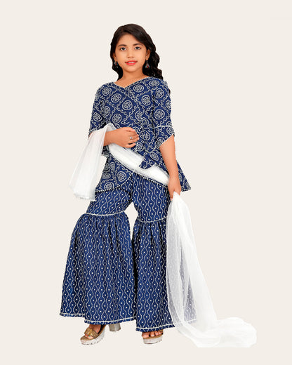 Ana Floral Print Kurta, Dhoti Pant & Dupatta Set For Girls Kid