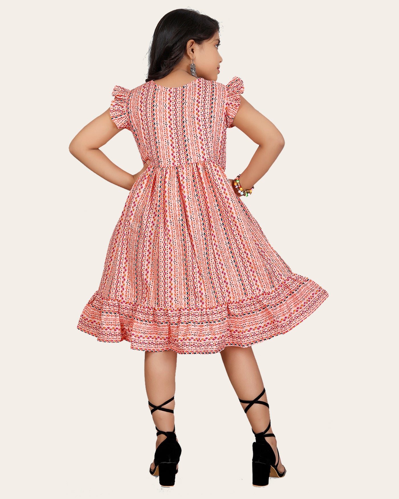 Girl's Cotton Unique Design Printed Knee Length A-Line Dress