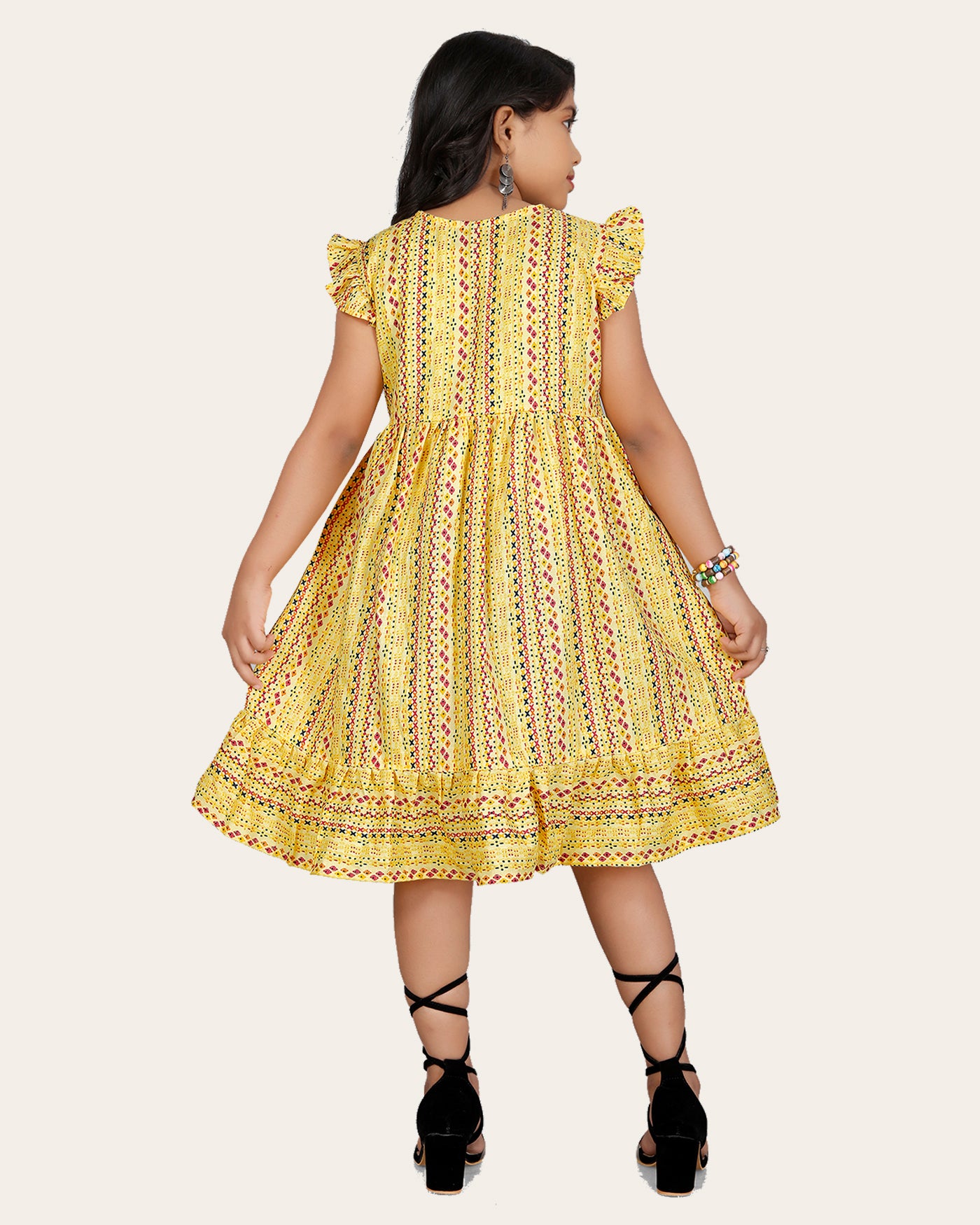 Girl's Cotton Unique Design Printed Knee Length A-Line Dress