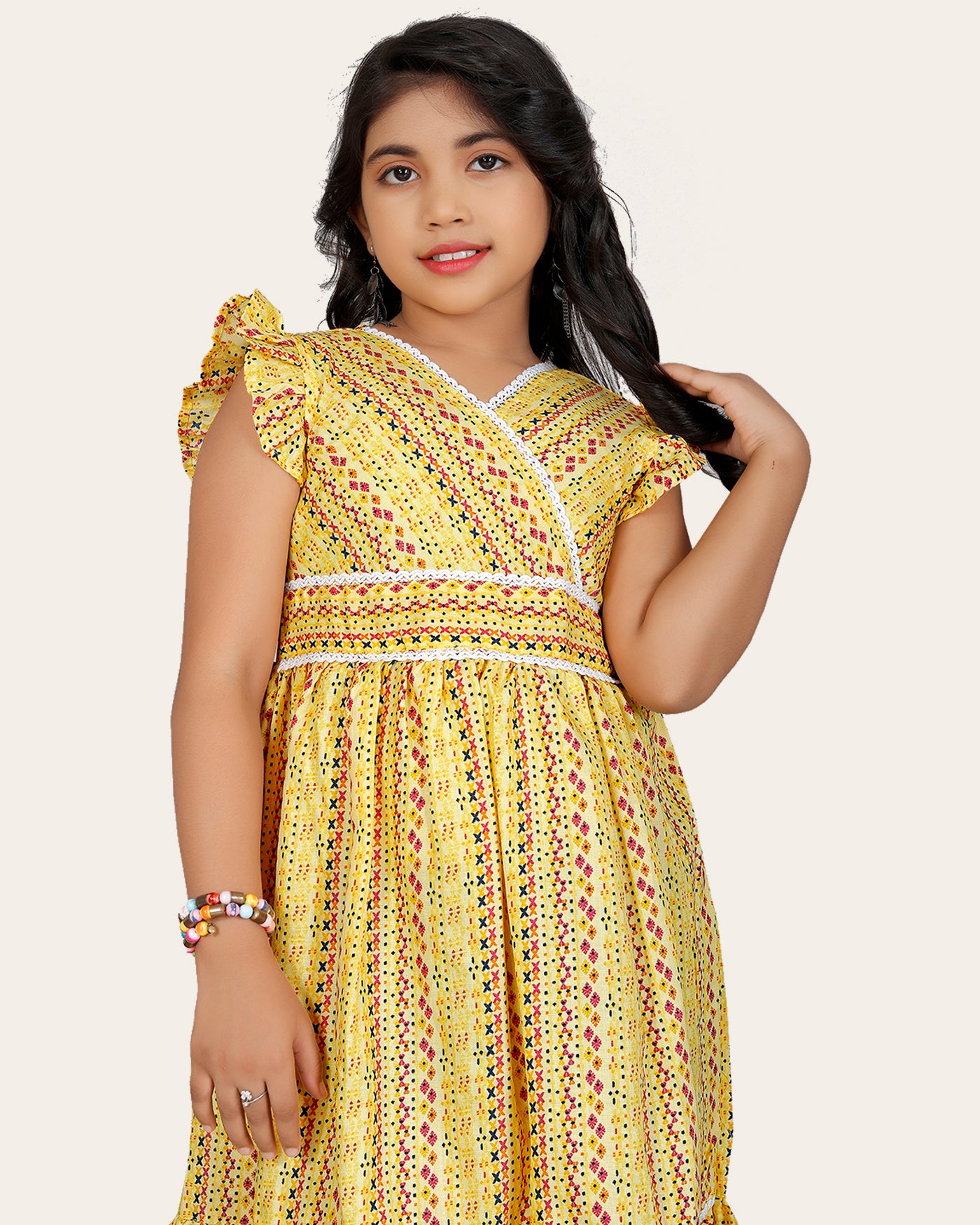 Girl's Cotton Unique Design Printed Knee Length A-Line Dress