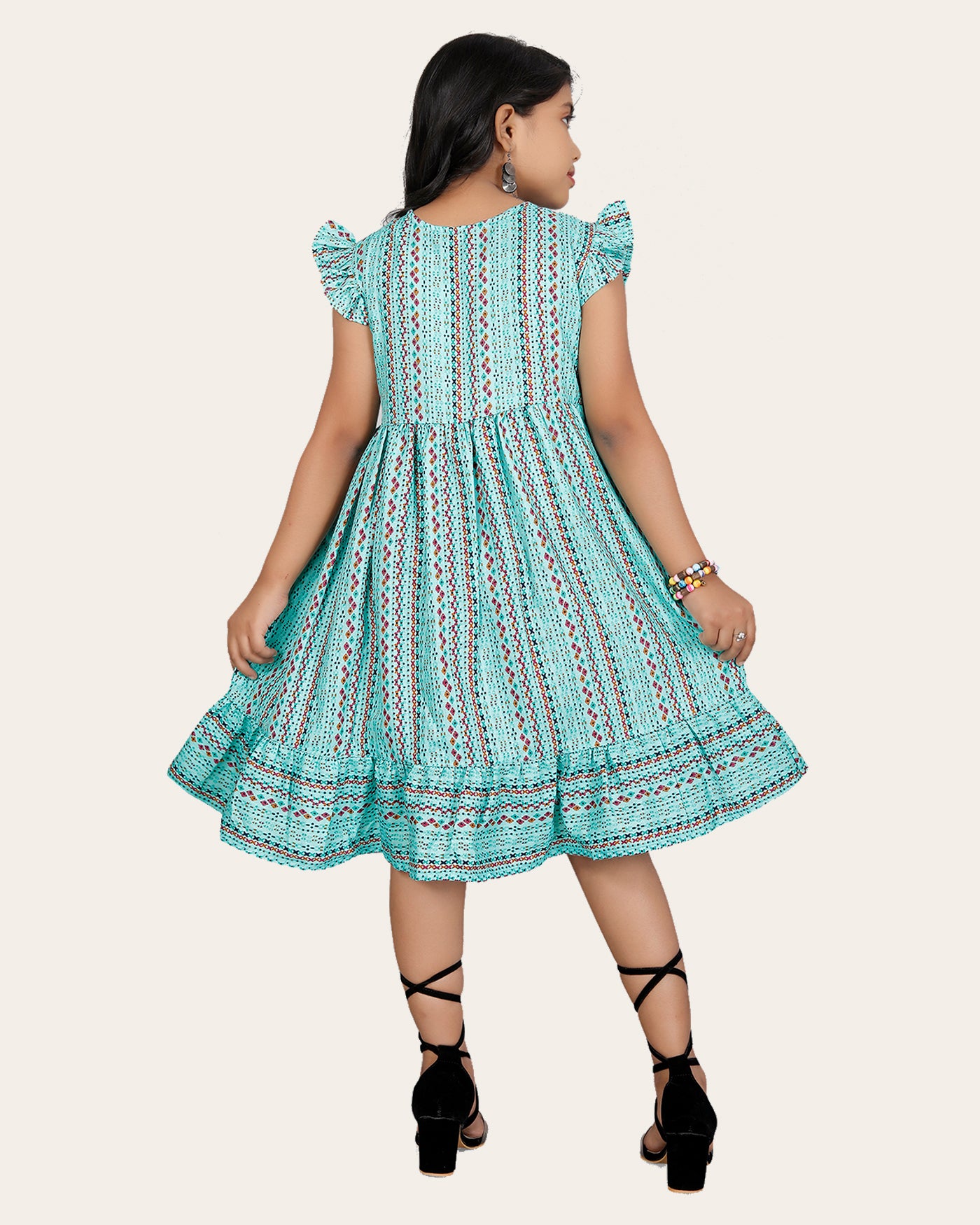 Girl's Cotton Unique Design Printed Knee Length A-Line Dress