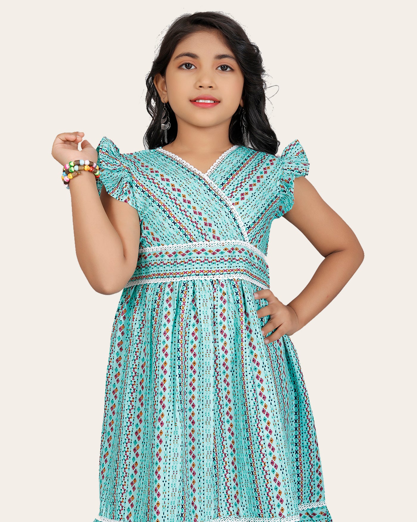 Girl's Cotton Unique Design Printed Knee Length A-Line Dress