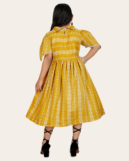 Girl's Cotton Unique Design Printed Knee Length A-Line Dress