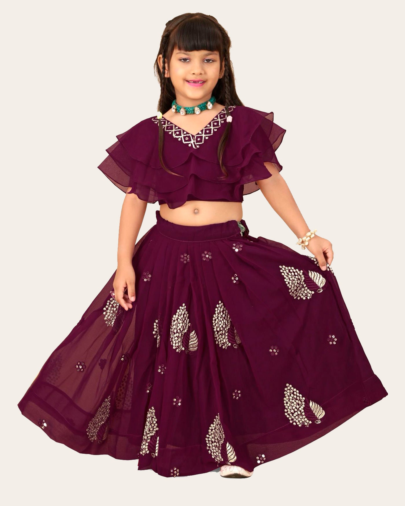 Girl's Georgette Embroidered Readymade Lehenga Choli