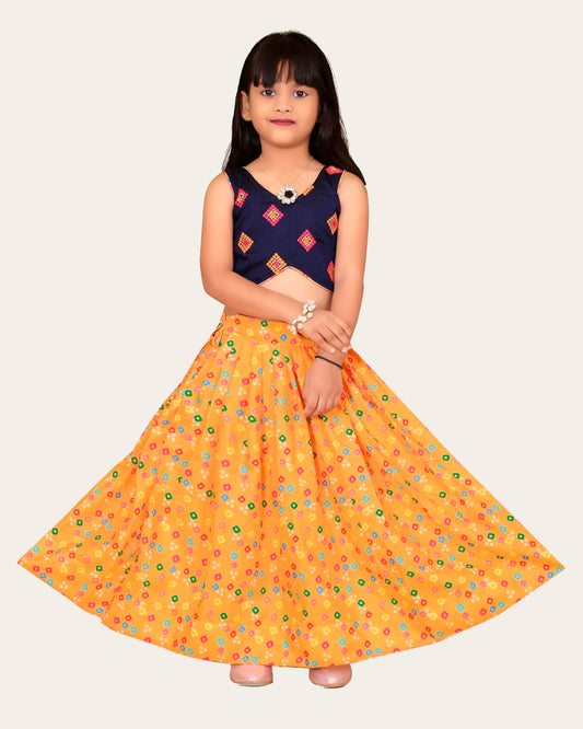 Girls & Kids Rayon Printed With Embroidered Blouse Lehenga Choli Set
