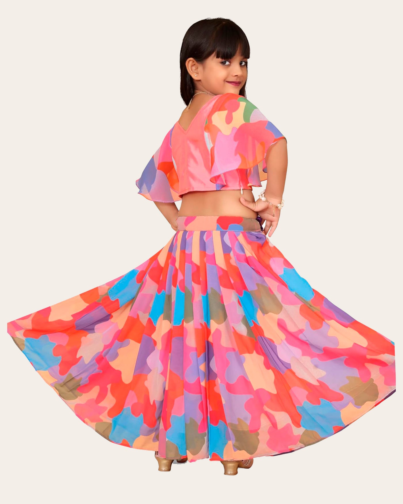 Baby Girl's Georgette Fancy Wedding Crop Top With Multicolour Lehenga