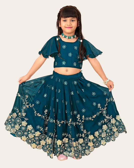 Ethnic Wear Georgette Silk Embroidered Indian Style Full Stitched Lehenga Choli Set