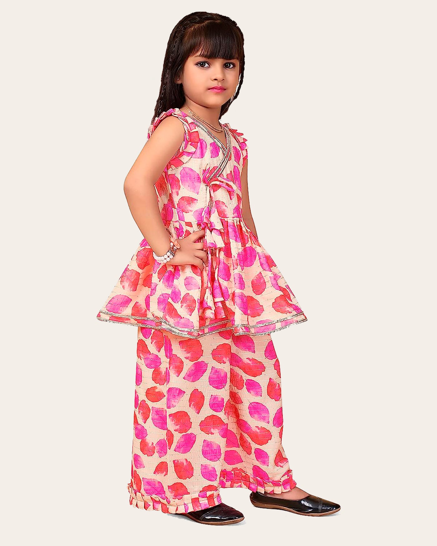 Girls Ethnic Readymade Suit Sleeveless Top Kurta with Palazzo Pant Traditional Clothing Set for Kids Media 1 of 4