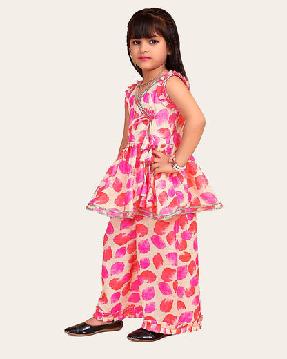 Girls Ethnic Readymade Suit Sleeveless Top Kurta with Palazzo Pant Traditional Clothing Set for Kids Media 1 of 4