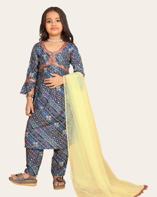 Maslin Printed Aliya cut Kurtas with Bottom dupatta set