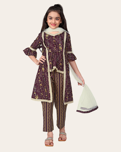 Girls Floral Print Kurta Set with Dupatta