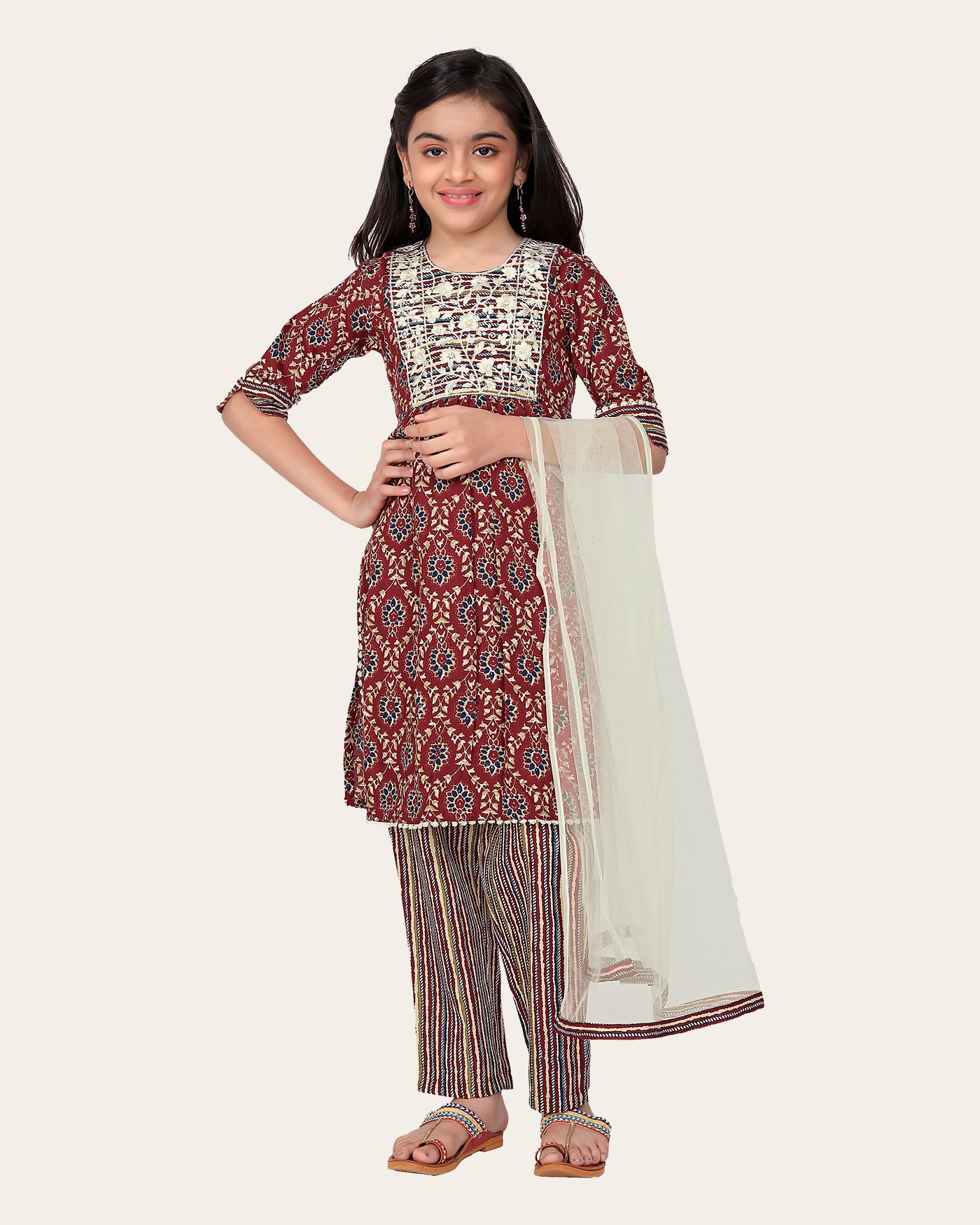 Girls Festive & Party Kurta, Pyjama & Dupatta Set