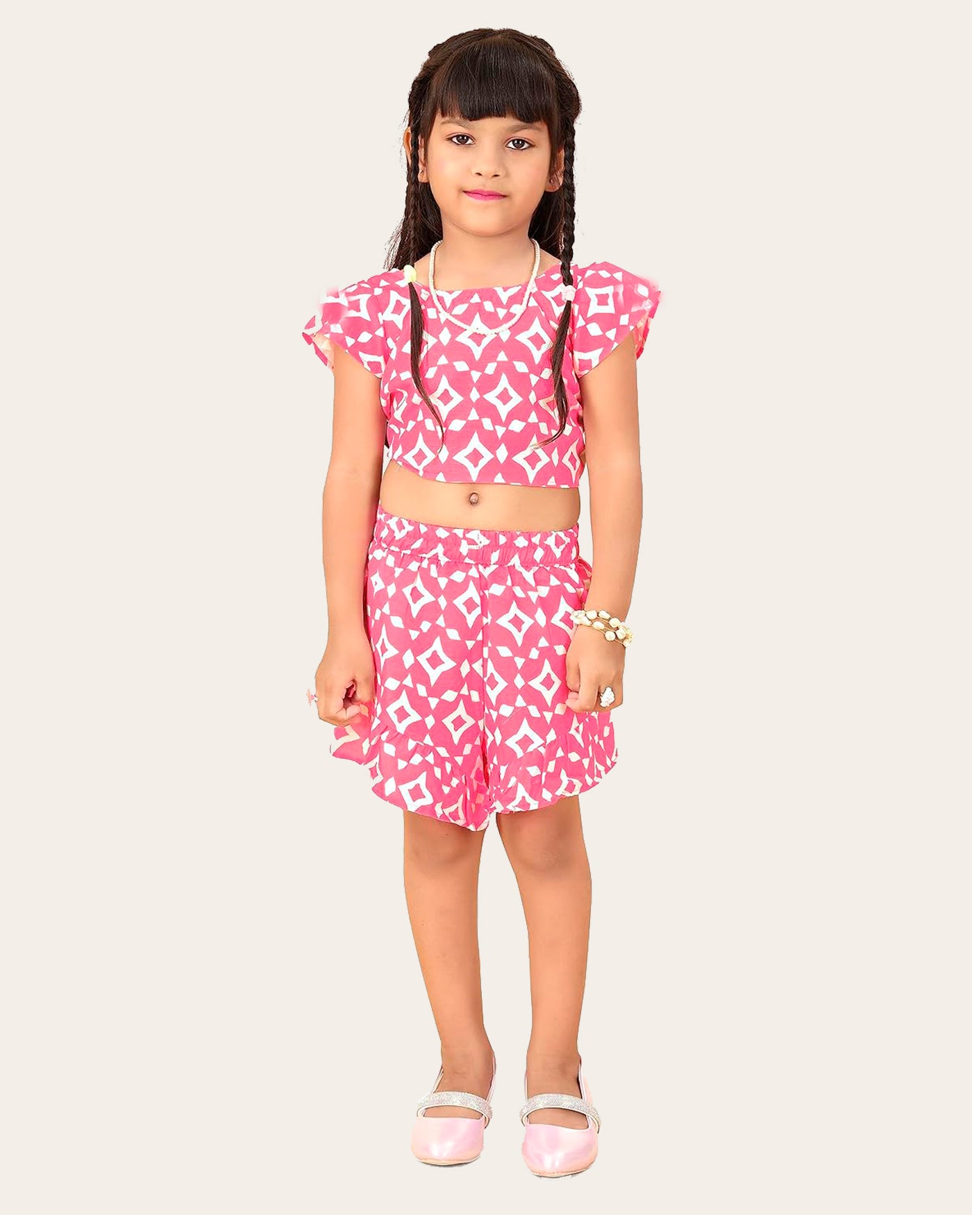 Girls Printed Stylish Flared Palazzo With Crop Top