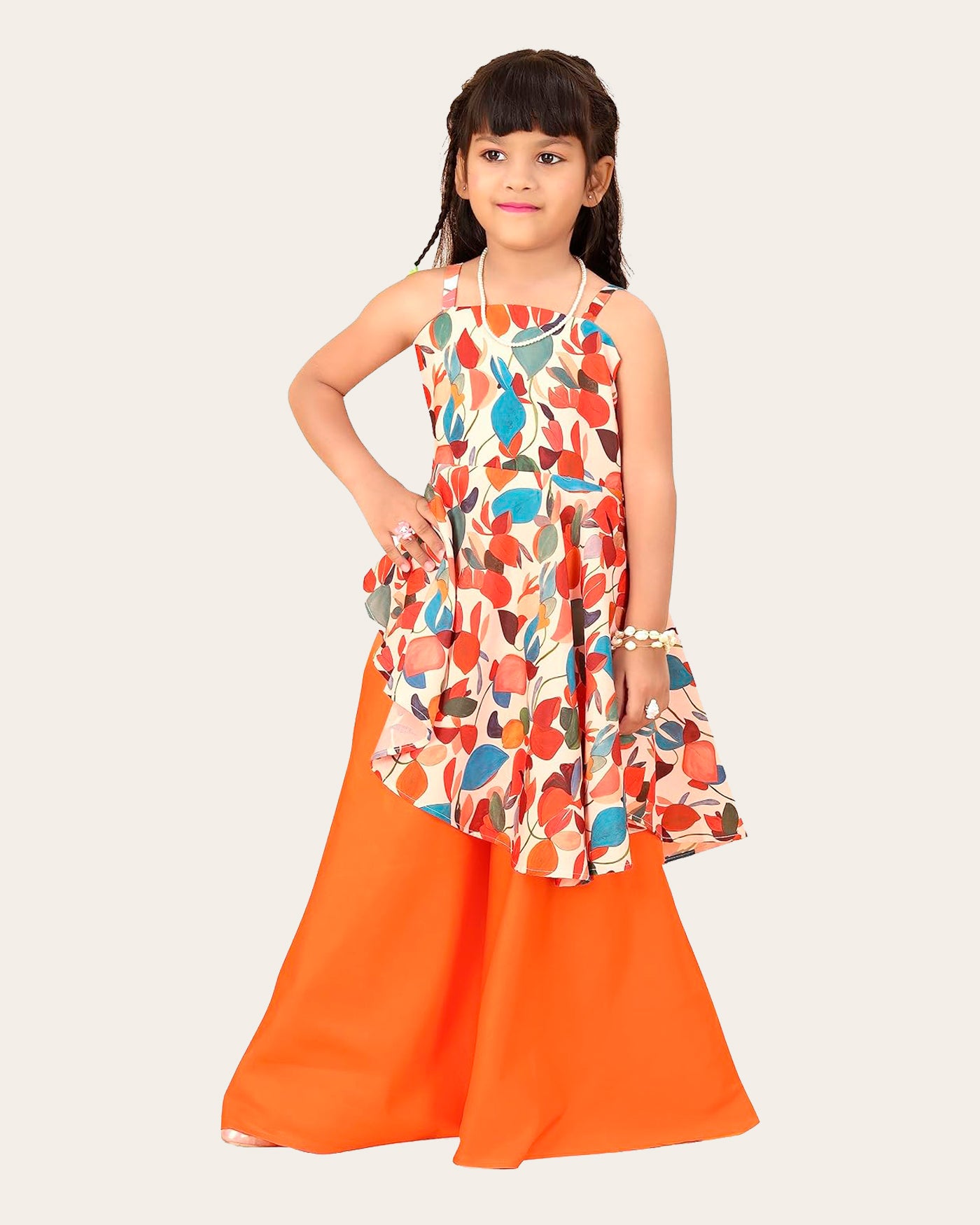 Girls Printed Stylish Flared Palazzo With Crop Top