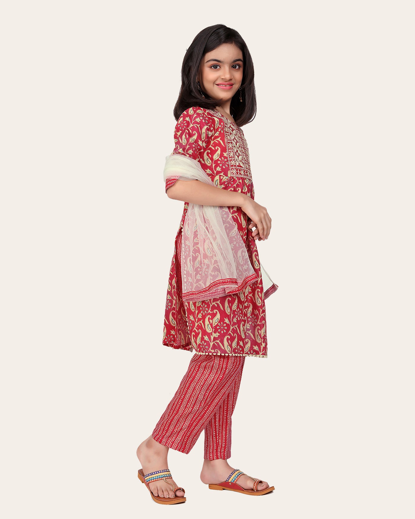 Printed Emroidered Kurta Bottom Dupatta Set for Girls