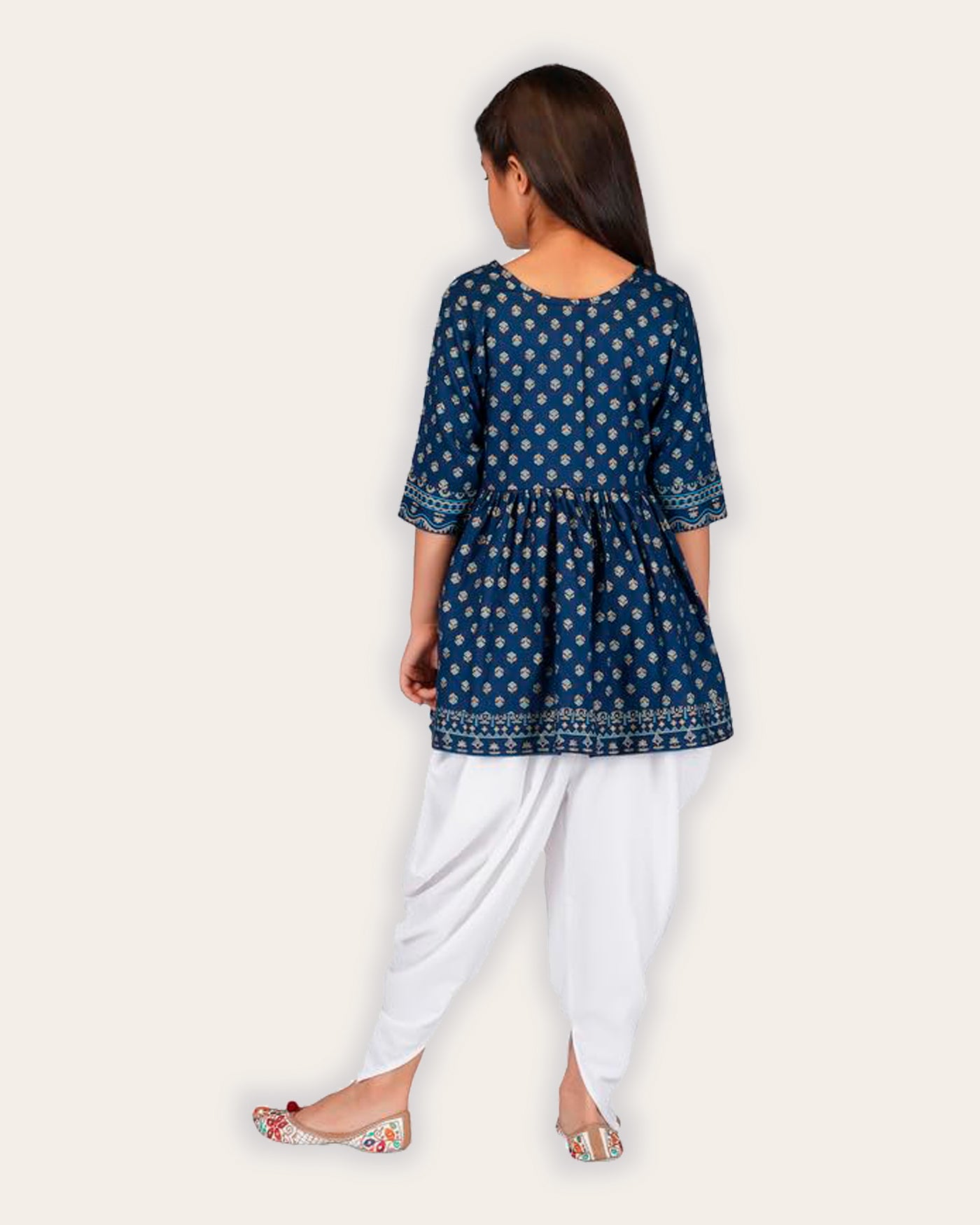 Kaaludii Dhoti Kurta Set for Girls Rayon Printed Round Neck Ethnic Wear for Kids Girls Salwar Suit and Dhoti Pant Set
