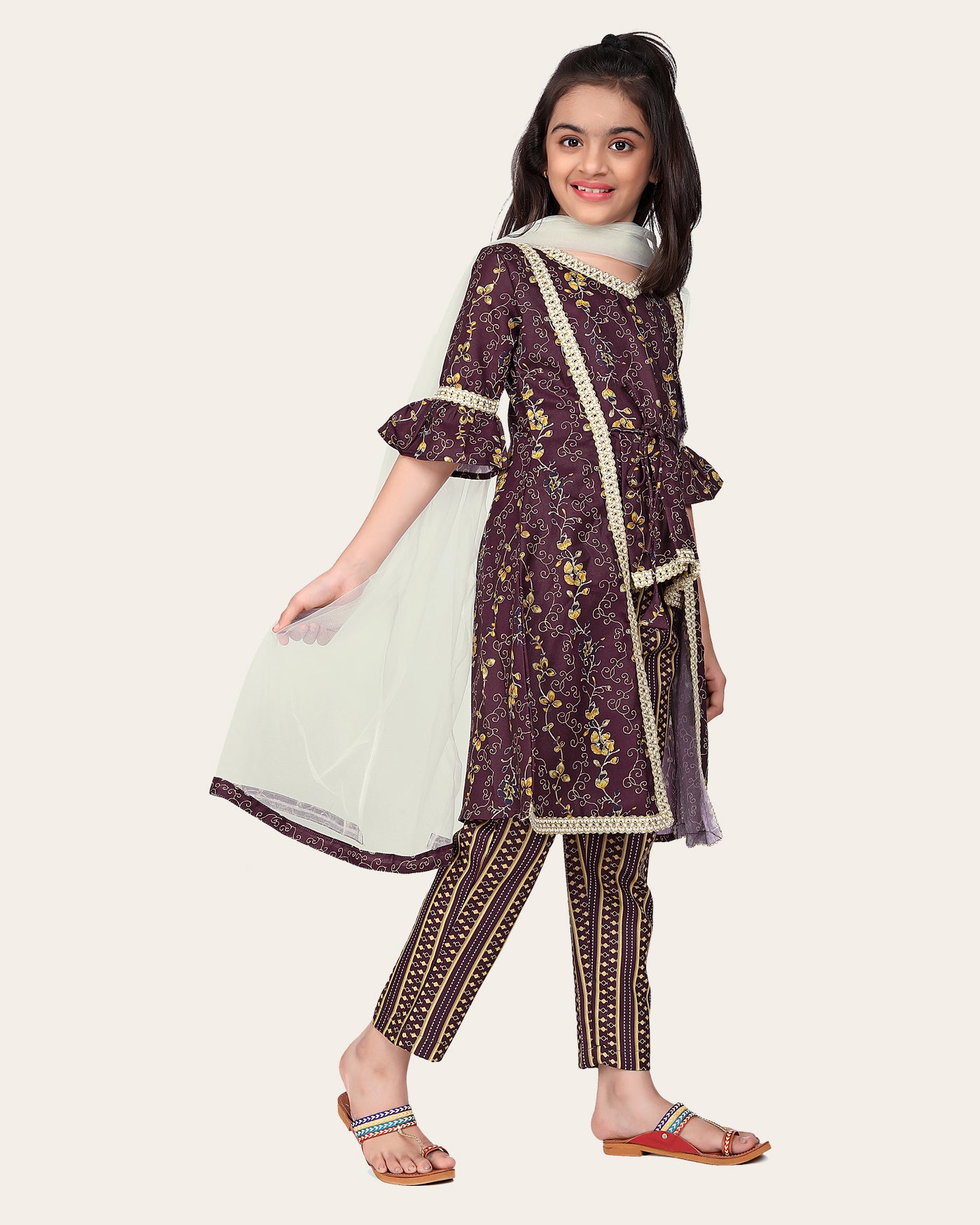 Girls Floral Print Kurta Set with Dupatta