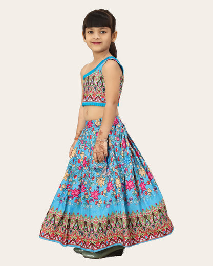 Girls Printed One Shoulder Ready to Wear Lehenga & Blouse