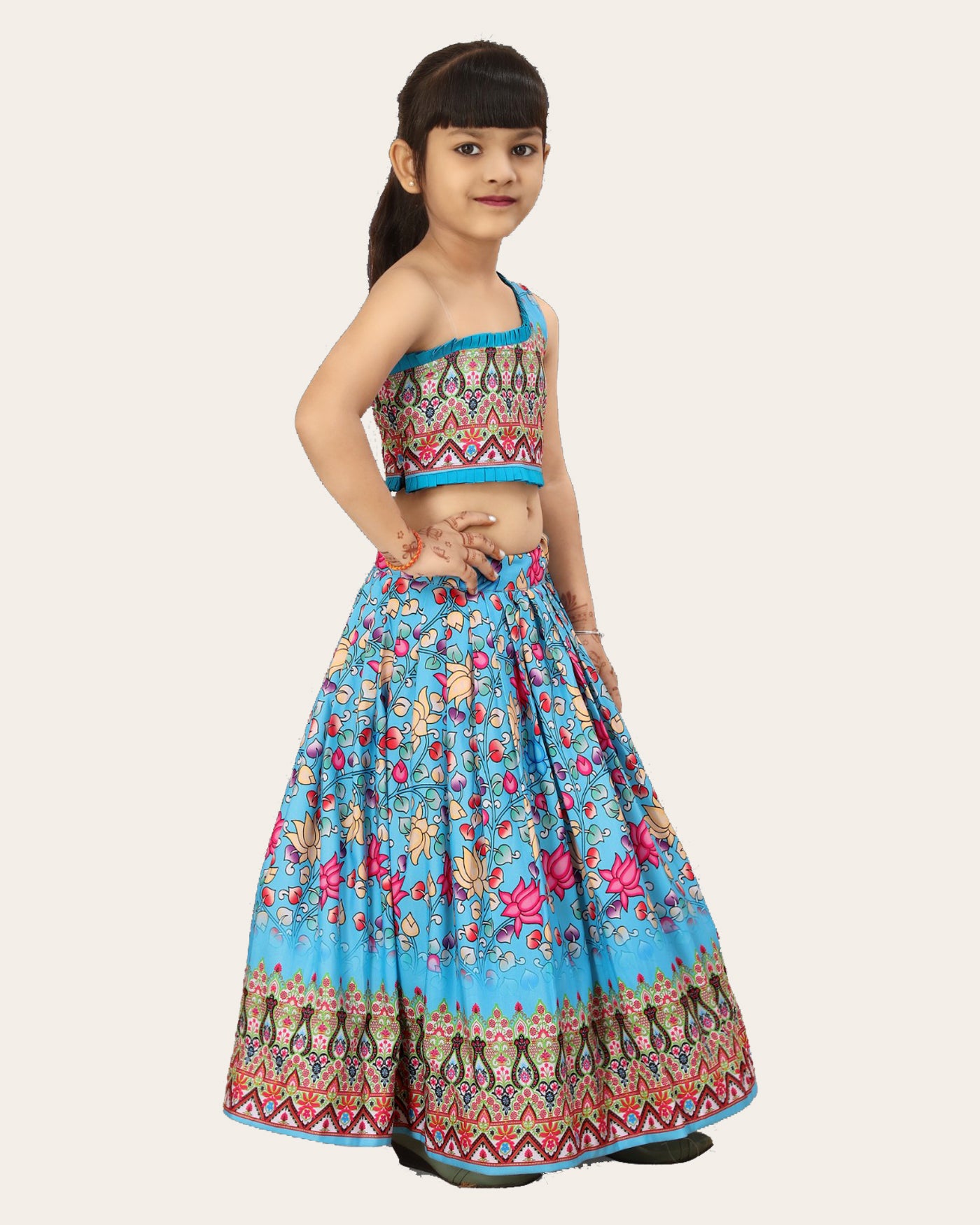 Girls Printed One Shoulder Ready to Wear Lehenga & Blouse