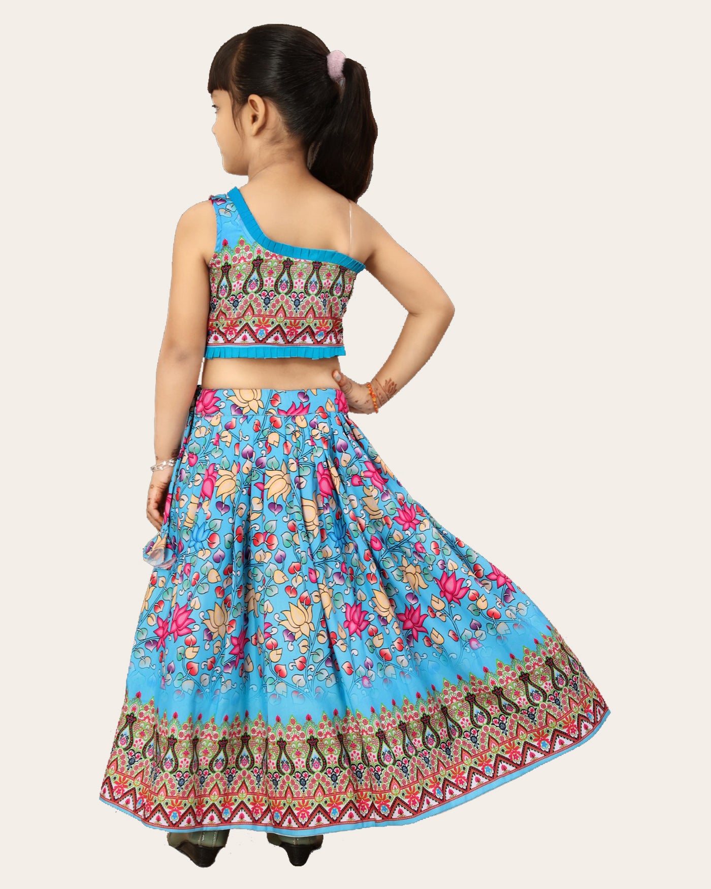 Girls Printed One Shoulder Ready to Wear Lehenga & Blouse