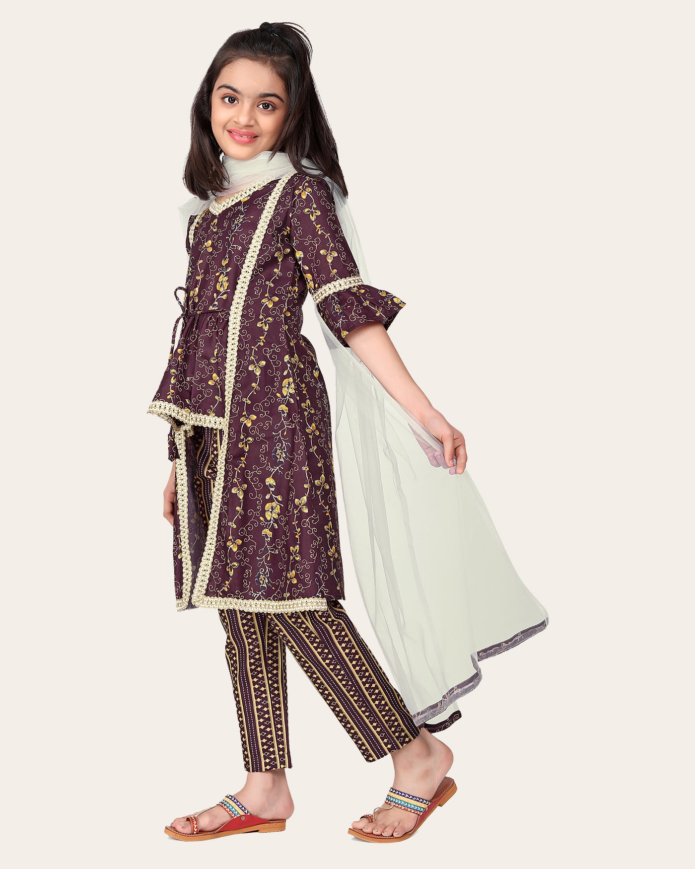 Girls Floral Print Kurta Set with Dupatta