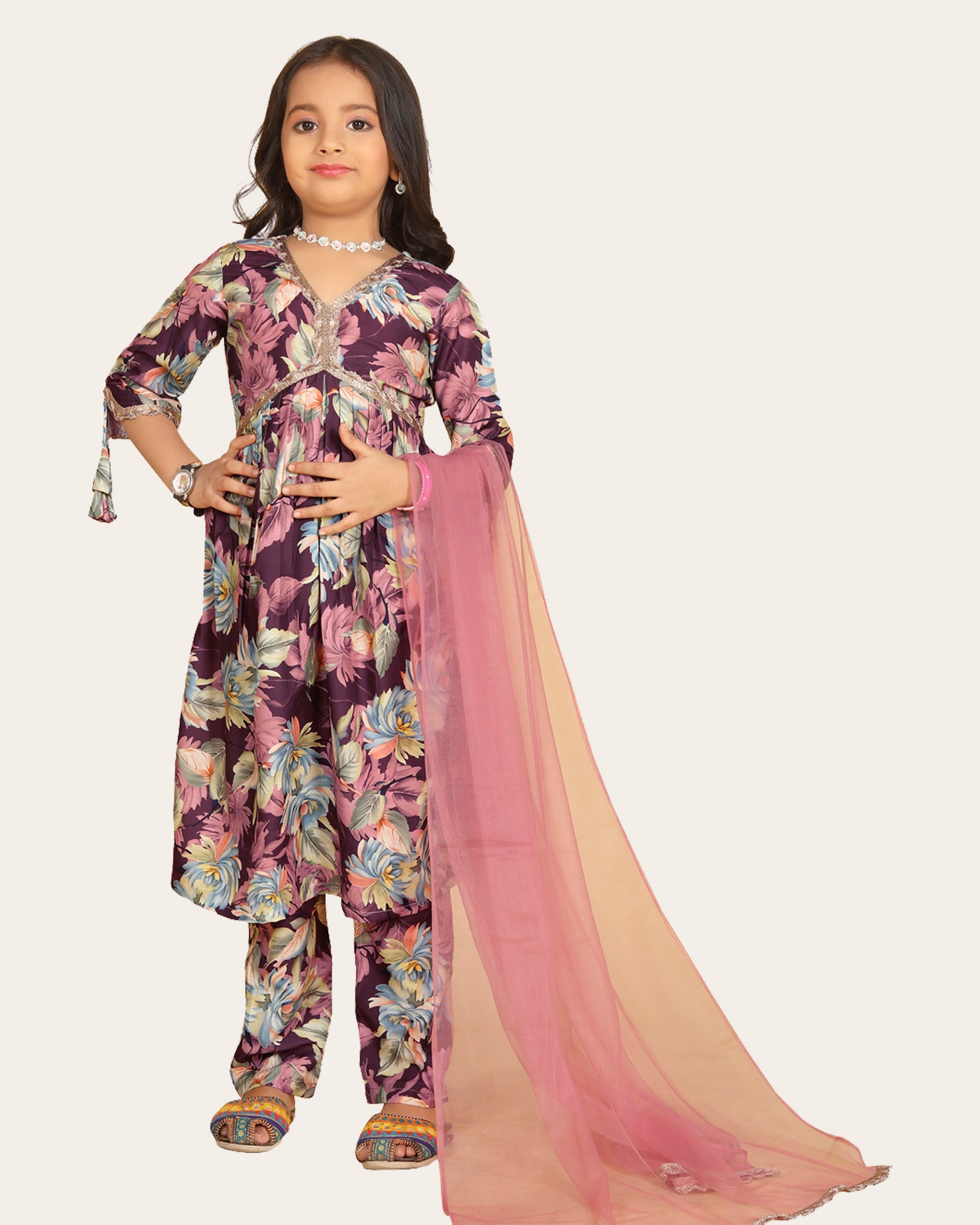 Maslin Printed Aliya cut Kurtas with Bottom dupatta set