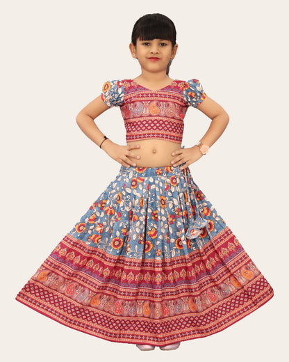 Girls Rayon Silk Fully Stitched Lehenga Choli | Bandhani Print MultiColor Lehenga Choli Set