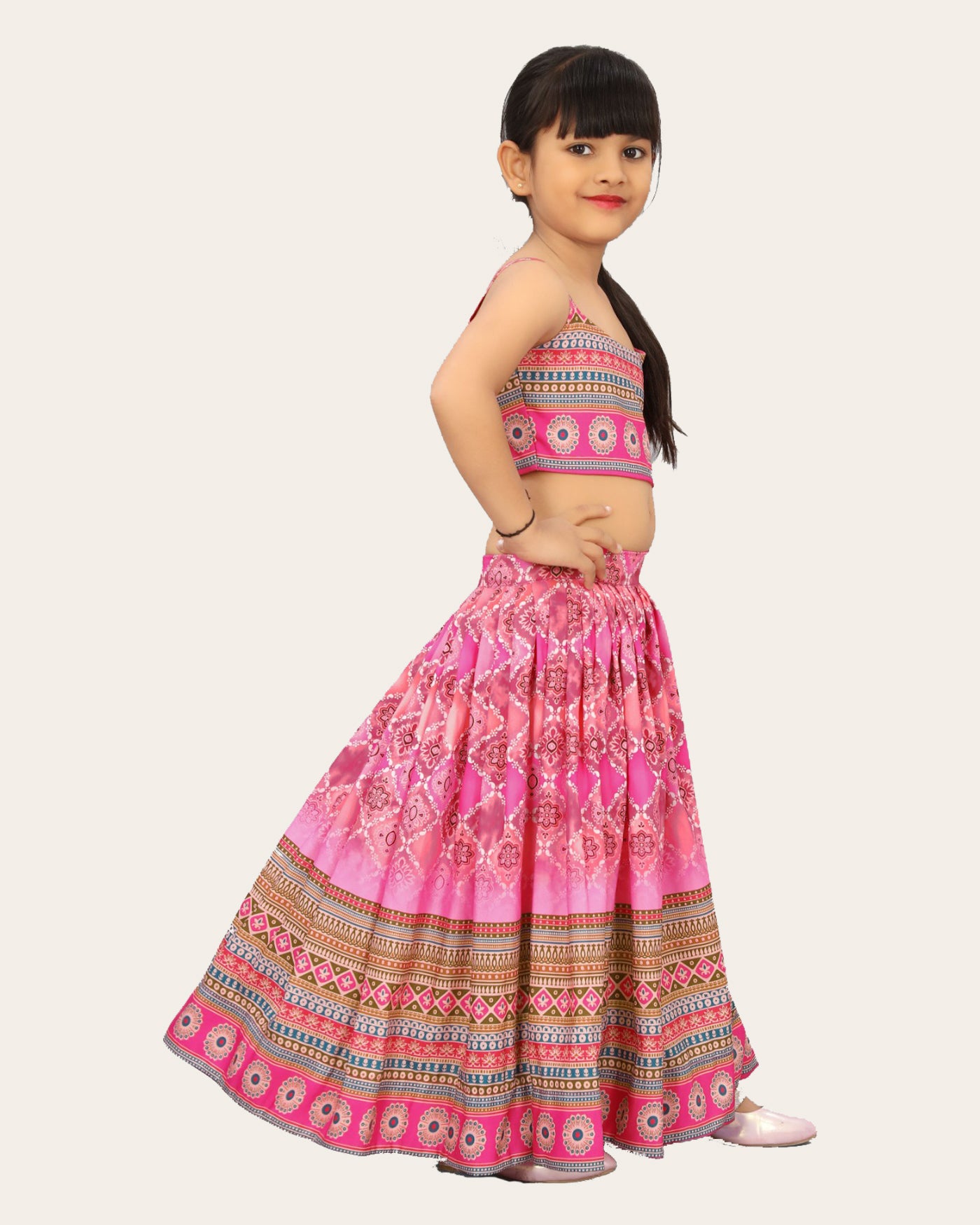 Kids Girl's Multi Color Rayon Silk Bandhani Printed Lehenga Choli | Girls Ethnic Wear: Printed Lehenga Choli Set