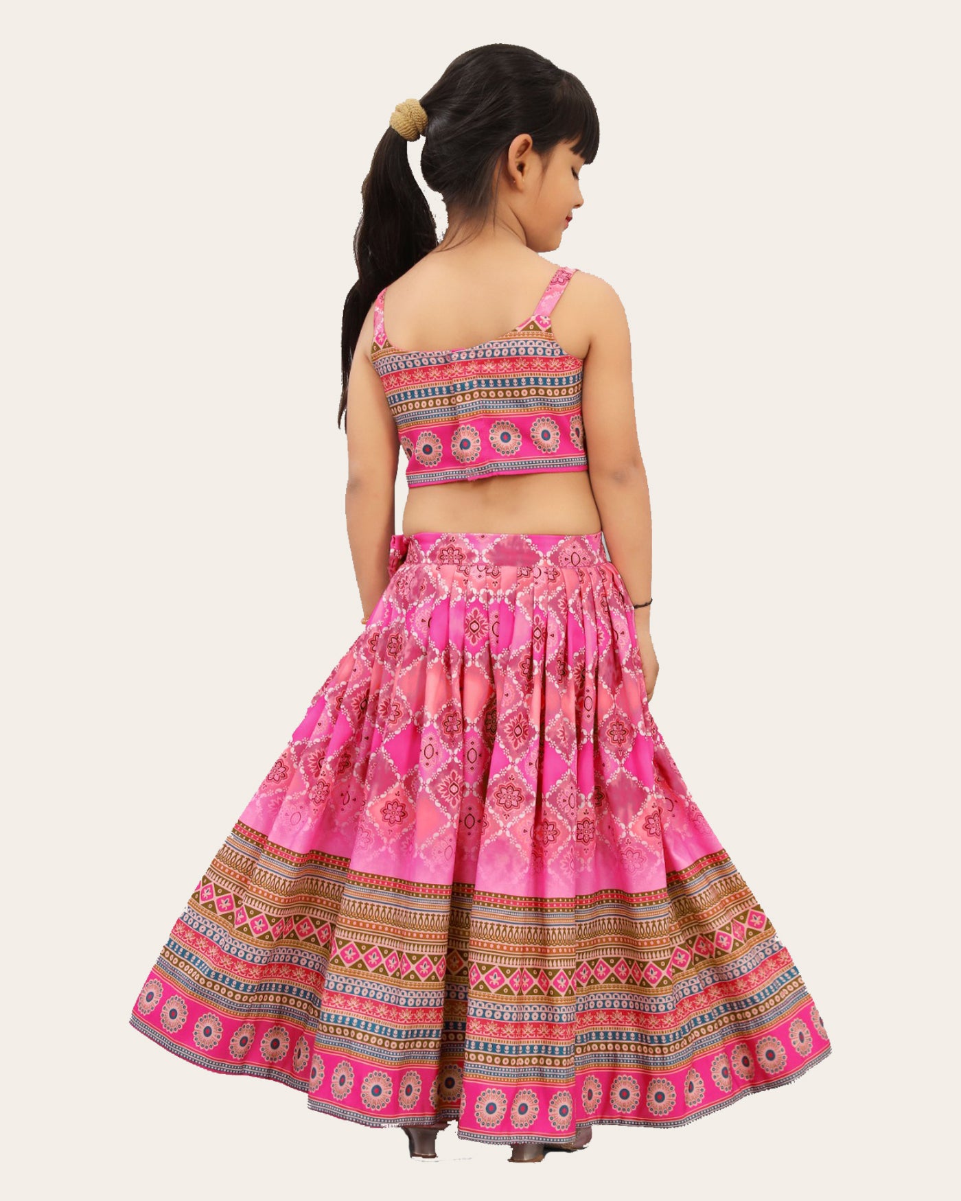 Kids Girl's Multi Color Rayon Silk Bandhani Printed Lehenga Choli | Girls Ethnic Wear: Printed Lehenga Choli Set