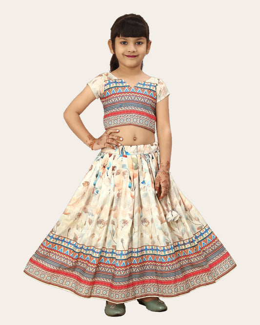 Kids Girl's Multi Color Rayon Silk Bandhani Printed Lehenga Choli | Girls Ethnic Wear: Printed Lehenga Choli Set