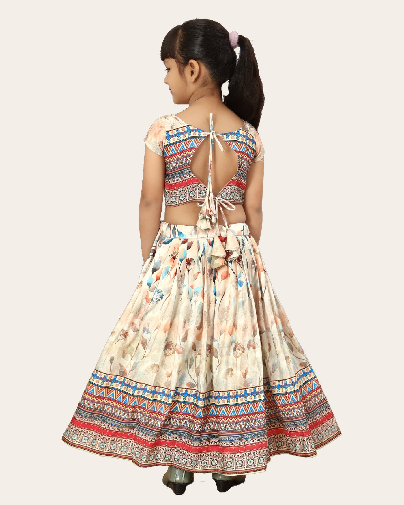 Kids Girl's Multi Color Rayon Silk Bandhani Printed Lehenga Choli | Girls Ethnic Wear: Printed Lehenga Choli Set