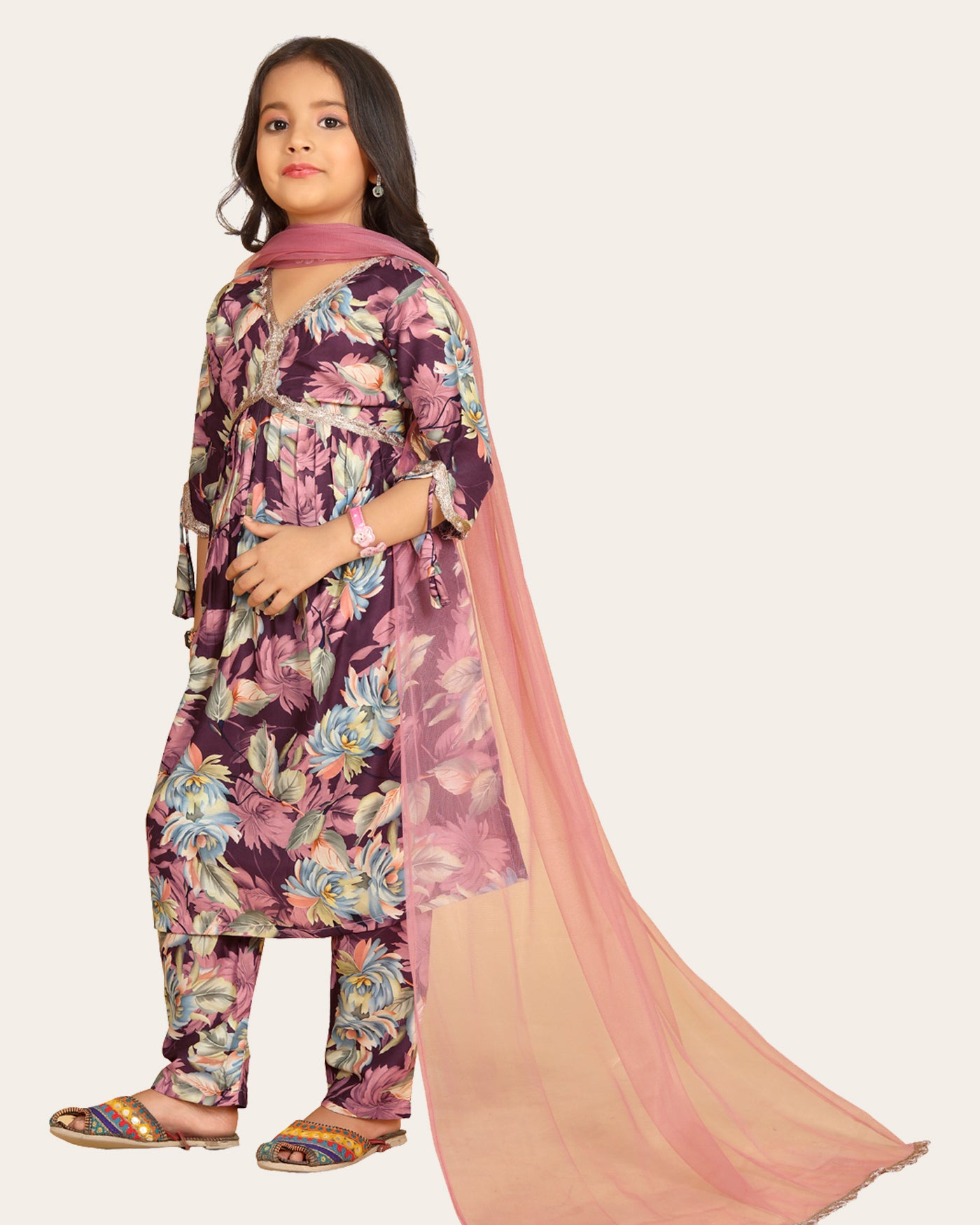 Maslin Printed Aliya cut Kurtas with Bottom dupatta set