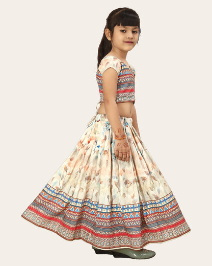 Kids Girl's Multi Color Rayon Silk Bandhani Printed Lehenga Choli | Girls Ethnic Wear: Printed Lehenga Choli Set