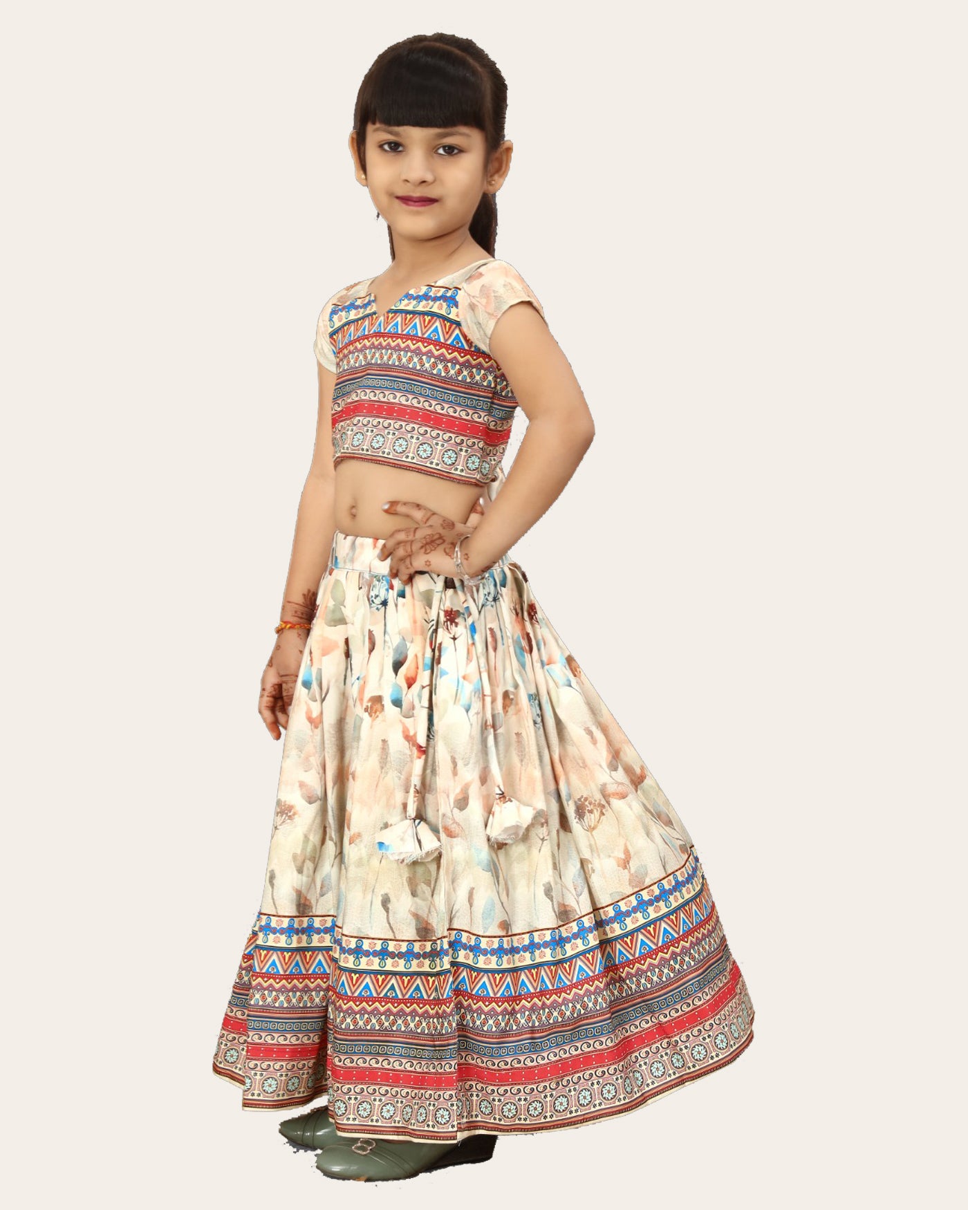 Kids Girl's Multi Color Rayon Silk Bandhani Printed Lehenga Choli | Girls Ethnic Wear: Printed Lehenga Choli Set