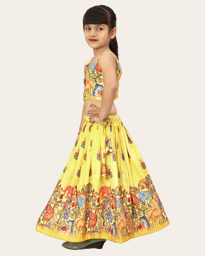 Girls Rayon Silk Fully Stitched Lehenga Choli | Bandhani Print MultiColor Lehenga Choli Set