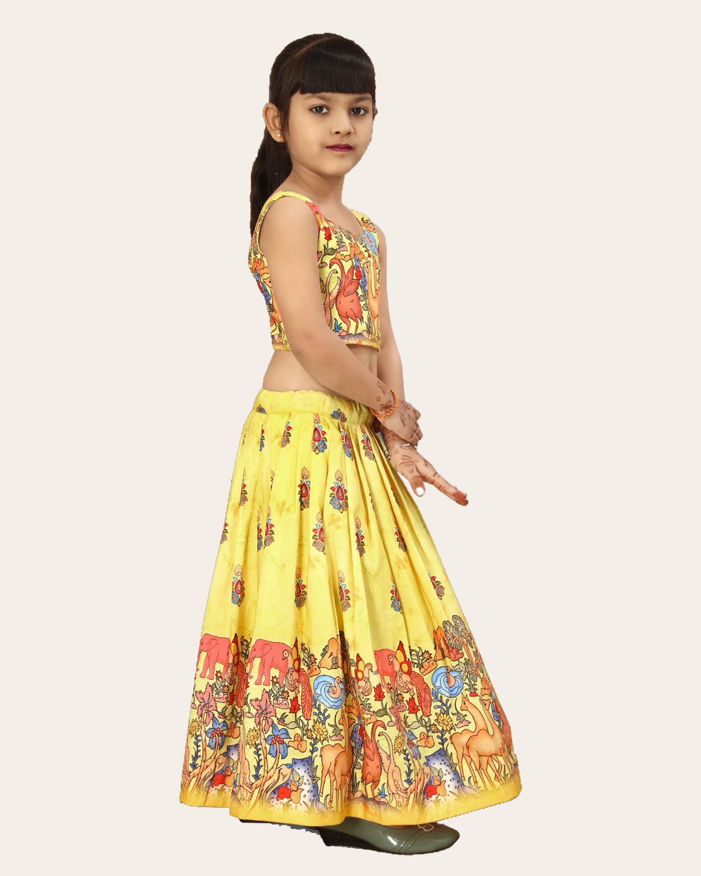 Girls Rayon Silk Fully Stitched Lehenga Choli | Bandhani Print MultiColor Lehenga Choli Set