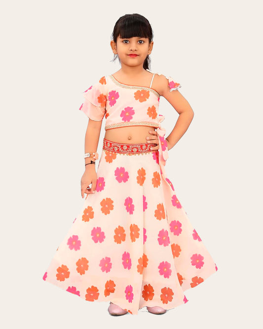 Kids Lehenga Choli in Georgette with Intricate Embroidery and Vibrant Flower Patterns