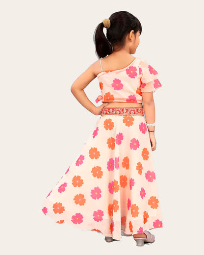 Kids Lehenga Choli in Georgette with Intricate Embroidery and Vibrant Flower Patterns