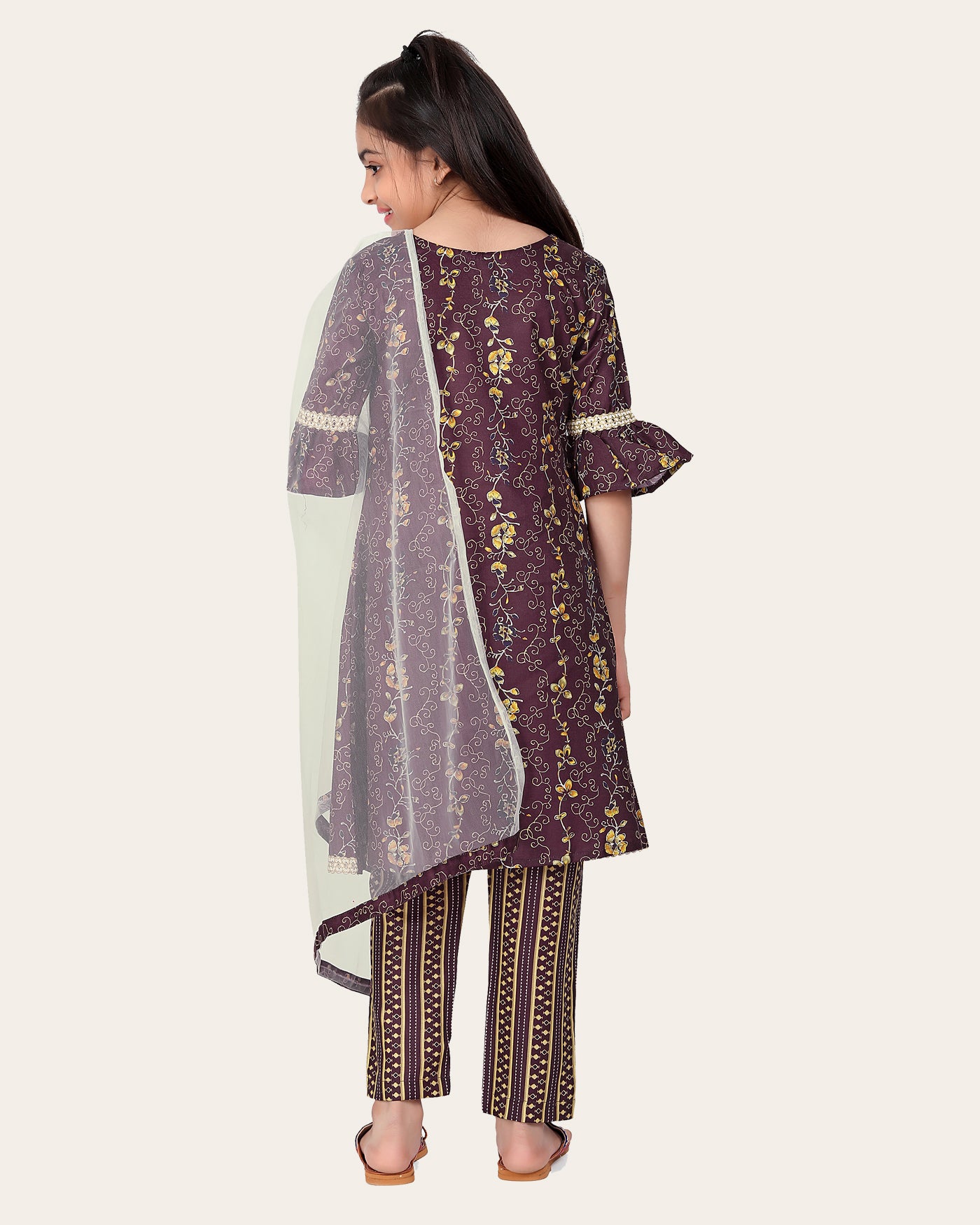 Girls Floral Print Kurta Set with Dupatta