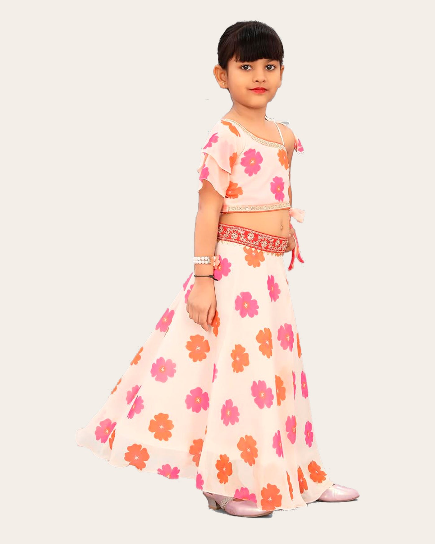 Kids Lehenga Choli in Georgette with Intricate Embroidery and Vibrant Flower Patterns