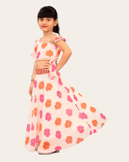 Kids Lehenga Choli in Georgette with Intricate Embroidery and Vibrant Flower Patterns