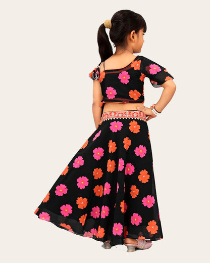 Kids Lehenga Choli in Georgette with Intricate Embroidery and Vibrant Flower Patterns