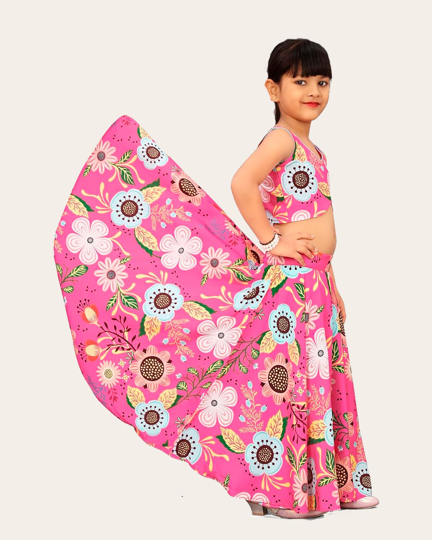 Kids Girl's Sleeveless Rayon Top With Digital Printed Lehenga Set| Readymade | Suitable For Girls