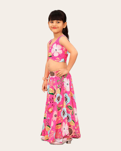 Kids Girl's Sleeveless Rayon Top With Digital Printed Lehenga Set| Readymade | Suitable For Girls