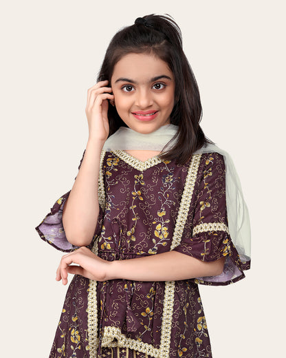 Girls Floral Print Kurta Set with Dupatta