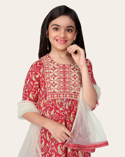 Printed Emroidered Kurta Bottom Dupatta Set for Girls