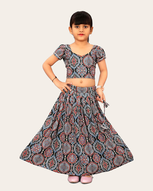 Kids Girl's Sleeveless Rayon Top With Digital Printed Lehenga Set| Readymade | Suitable For Girls