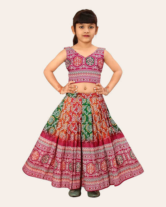Kids Girl's Sleeveless Rayon Top With Digital Printed Lehenga Set| Readymade | Suitable For Girls