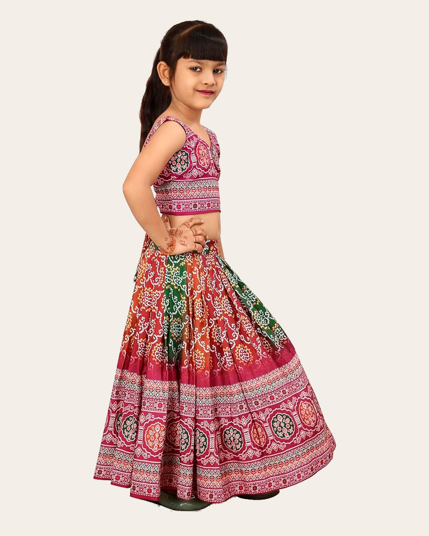 Kids Girl's Sleeveless Rayon Top With Digital Printed Lehenga Set| Readymade | Suitable For Girls